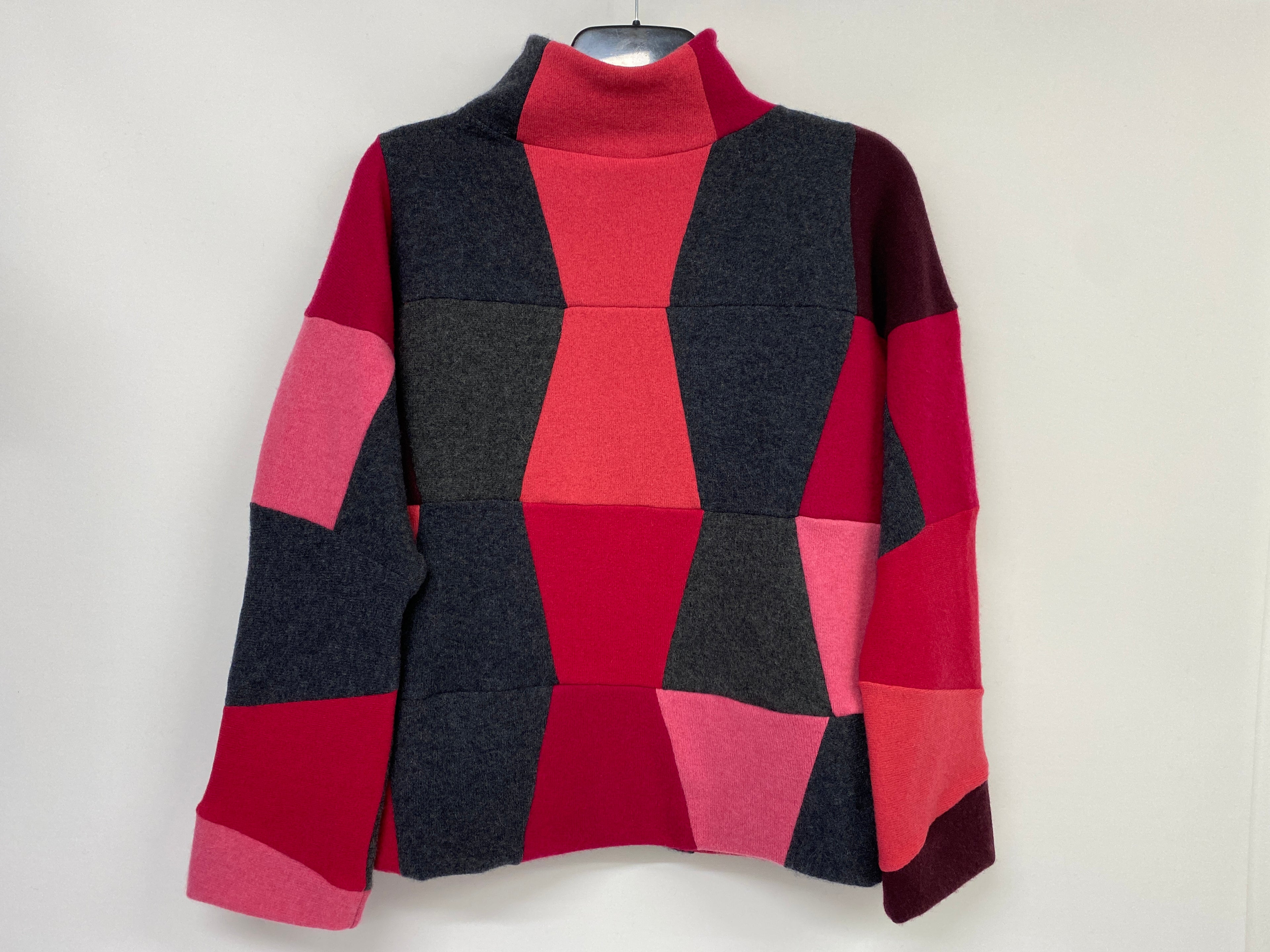 100% Cashmere Patchwork Jumper – Handmade Pink & Grey