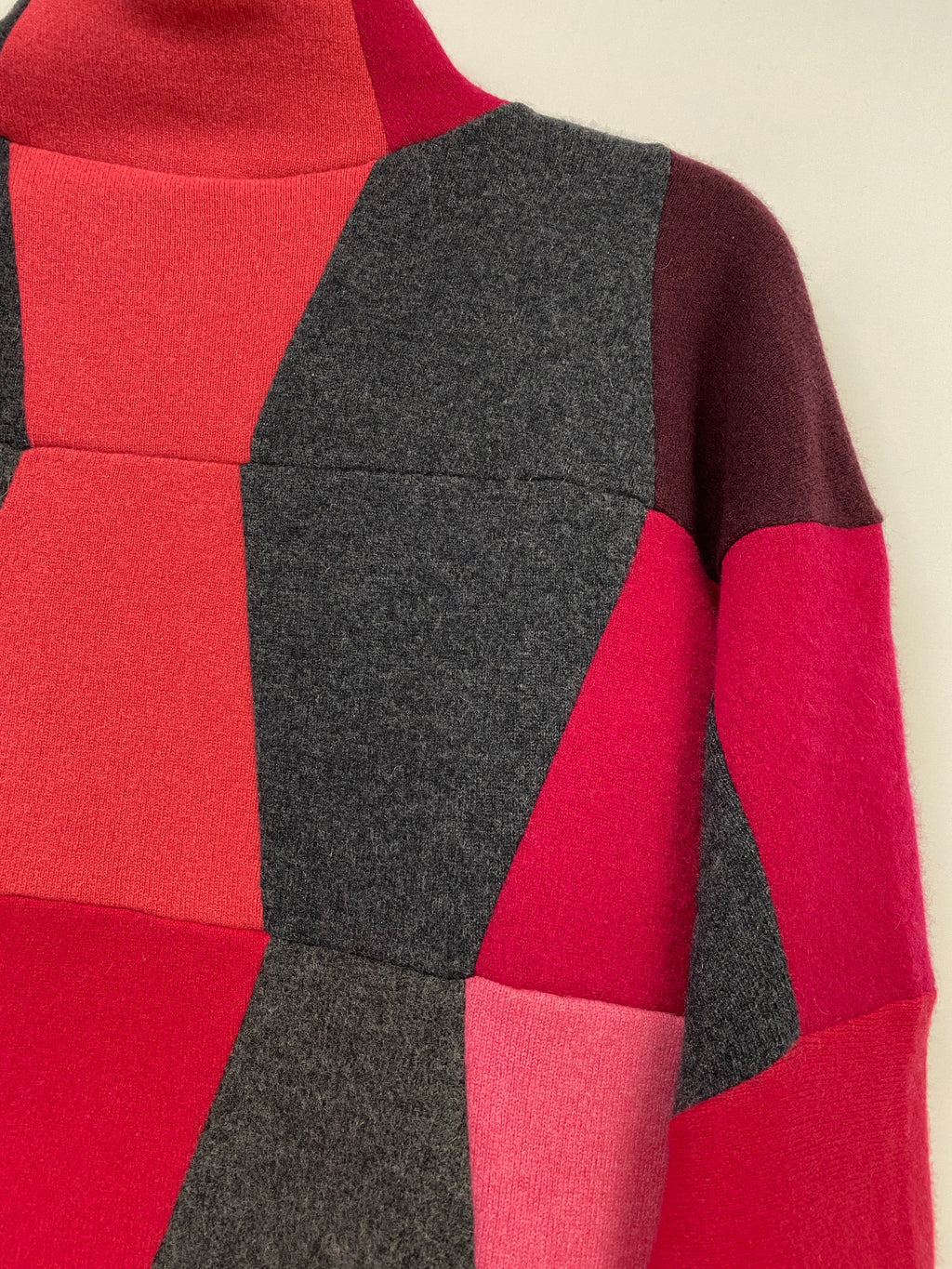 100% Cashmere Patchwork Jumper – Handmade Pink & Grey