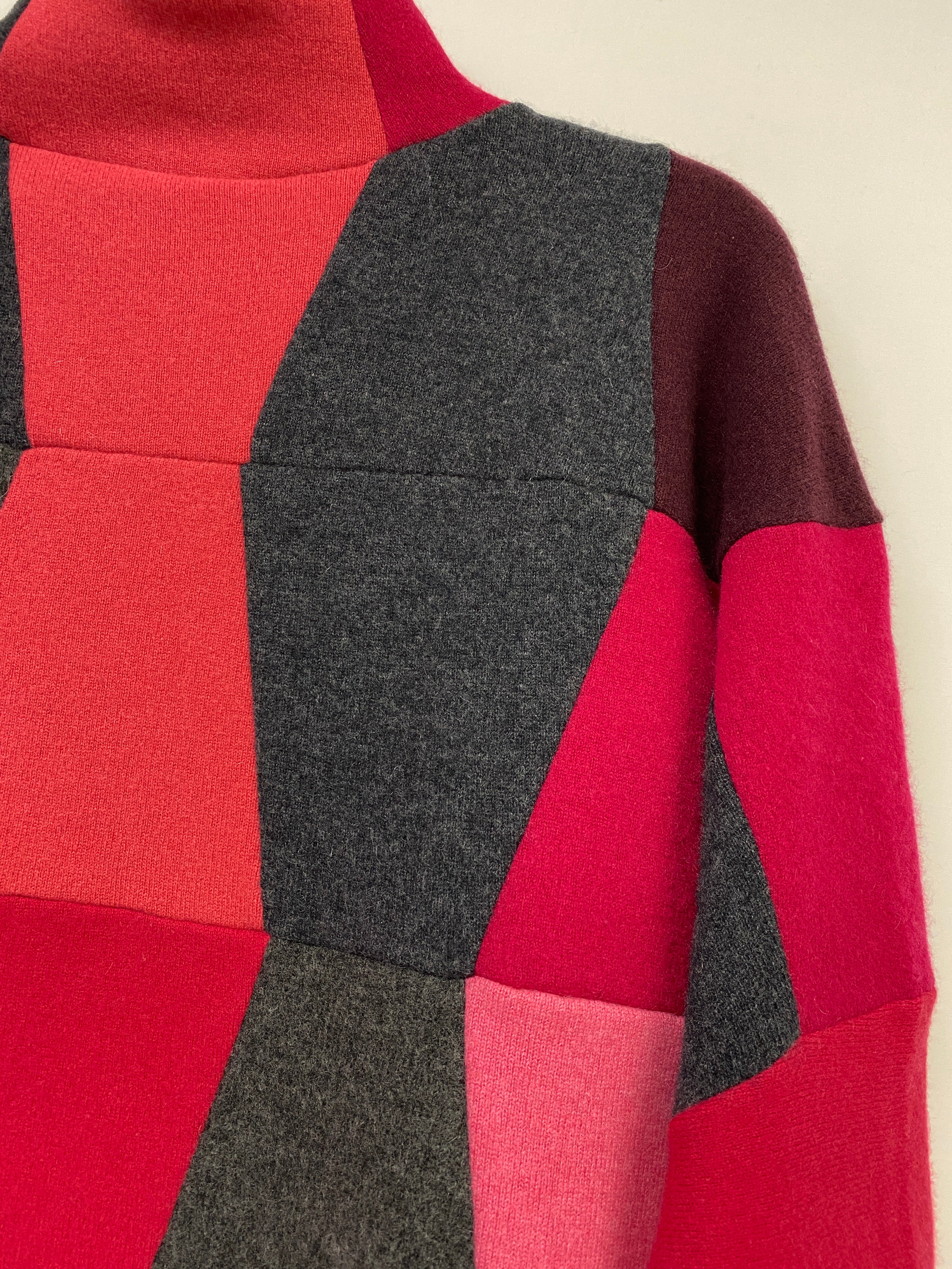 100% Cashmere Patchwork Jumper – Handmade Pink & Grey