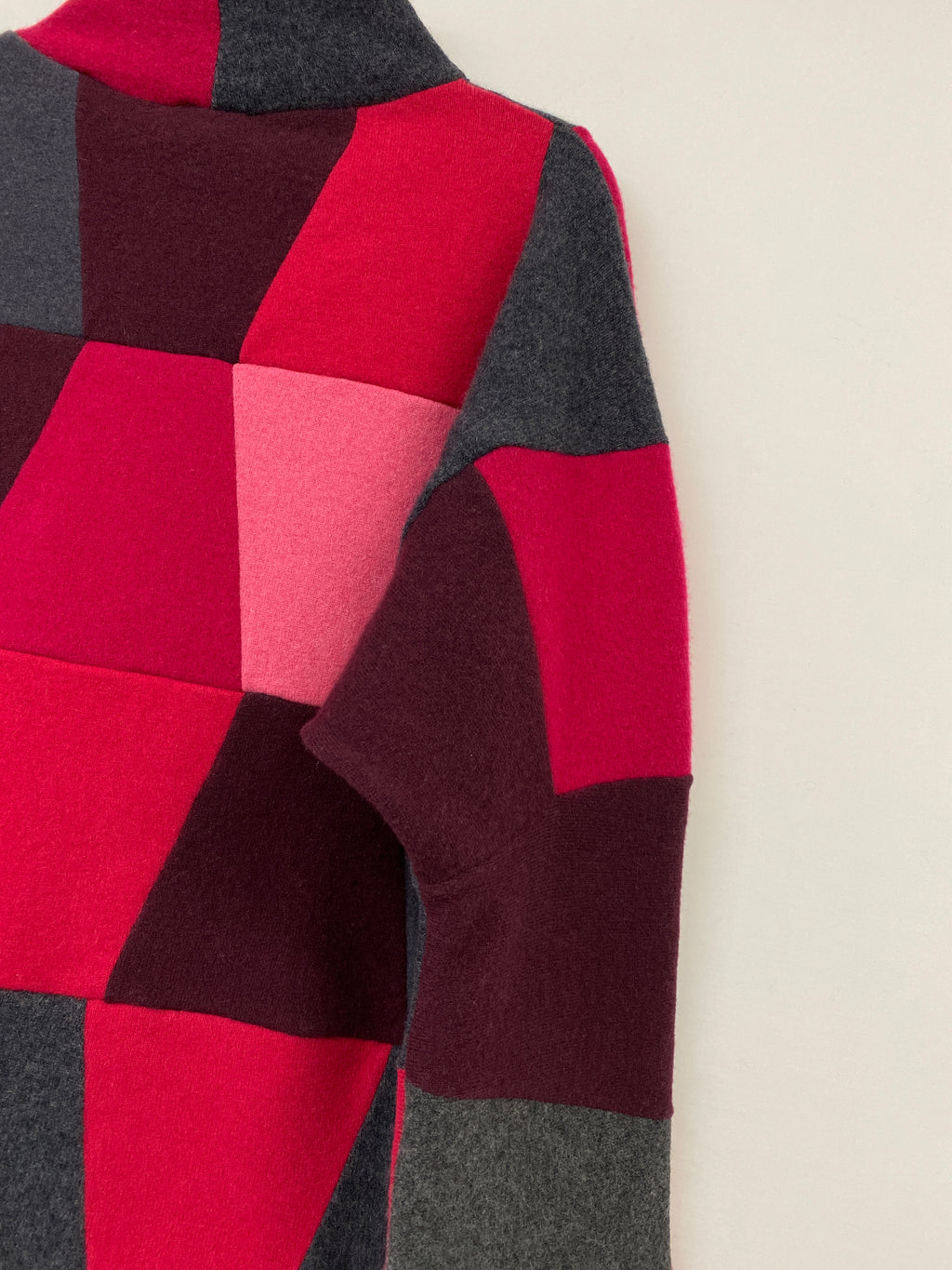 100% Cashmere Patchwork Jumper – Handmade Pink & Grey