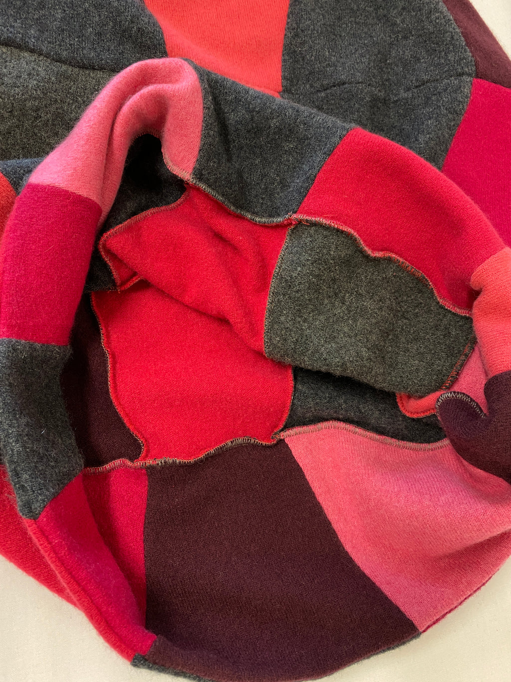 100% Cashmere Patchwork Jumper – Handmade Pink & Grey